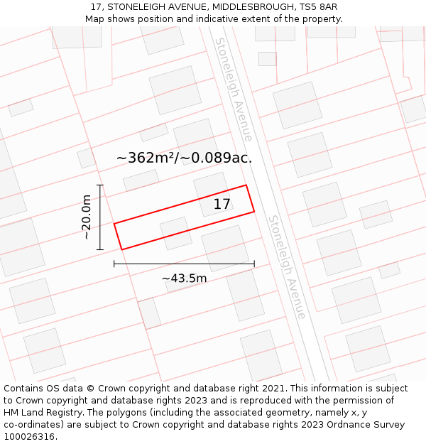 17, STONELEIGH AVENUE, MIDDLESBROUGH, TS5 8AR: Plot and title map