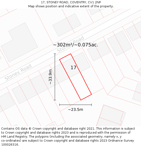 17, STONEY ROAD, COVENTRY, CV1 2NP: Plot and title map