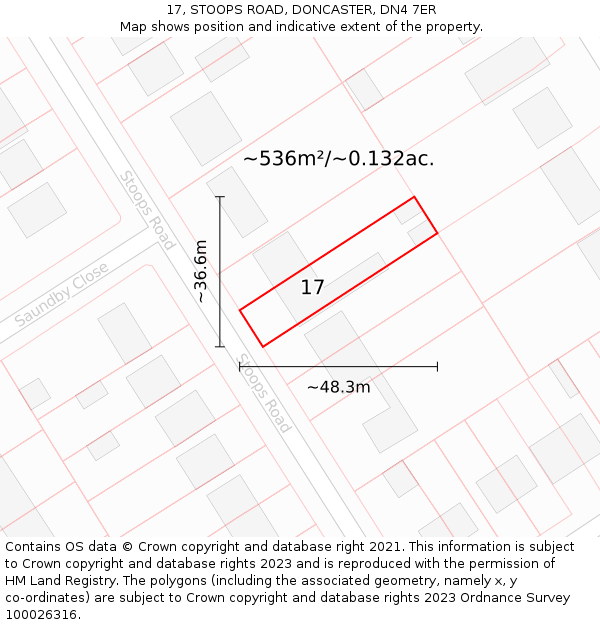 17, STOOPS ROAD, DONCASTER, DN4 7ER: Plot and title map