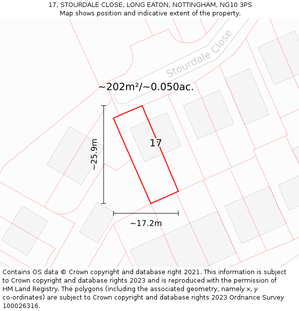 17, STOURDALE CLOSE, LONG EATON, NOTTINGHAM, NG10 3PS: Plot and title map