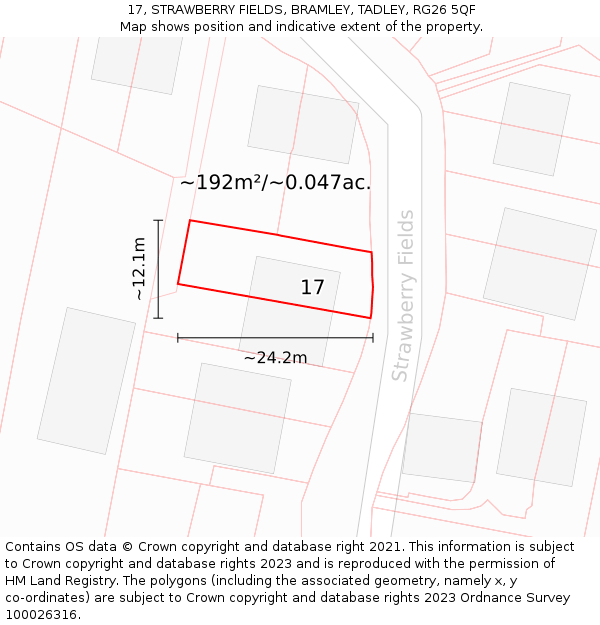 17, STRAWBERRY FIELDS, BRAMLEY, TADLEY, RG26 5QF: Plot and title map