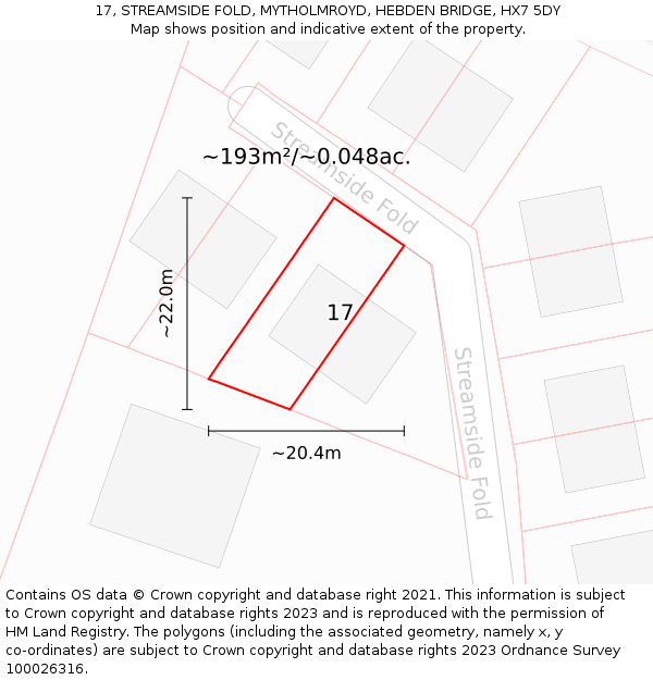 17, STREAMSIDE FOLD, MYTHOLMROYD, HEBDEN BRIDGE, HX7 5DY: Plot and title map