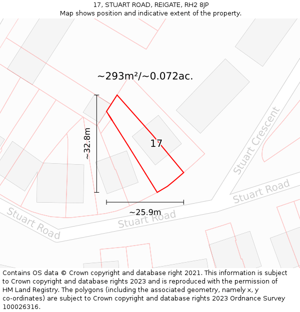 17, STUART ROAD, REIGATE, RH2 8JP: Plot and title map