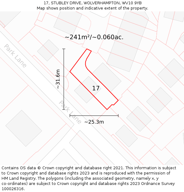 17, STUBLEY DRIVE, WOLVERHAMPTON, WV10 9YB: Plot and title map