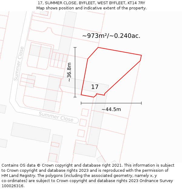 17, SUMMER CLOSE, BYFLEET, WEST BYFLEET, KT14 7RY: Plot and title map