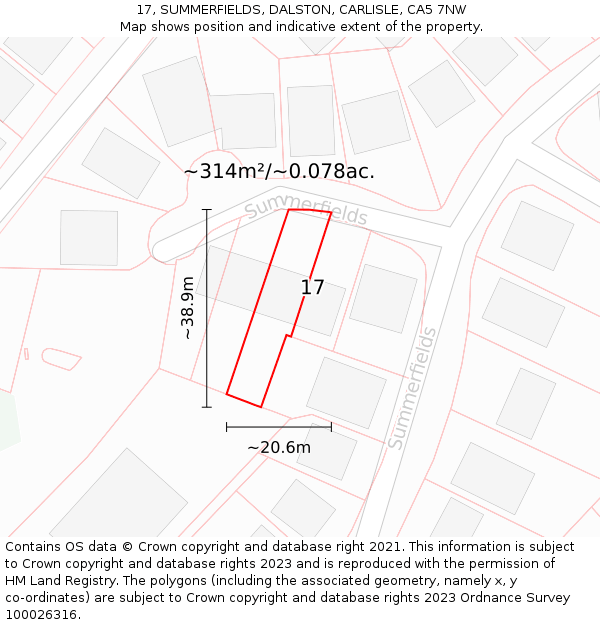 17, SUMMERFIELDS, DALSTON, CARLISLE, CA5 7NW: Plot and title map
