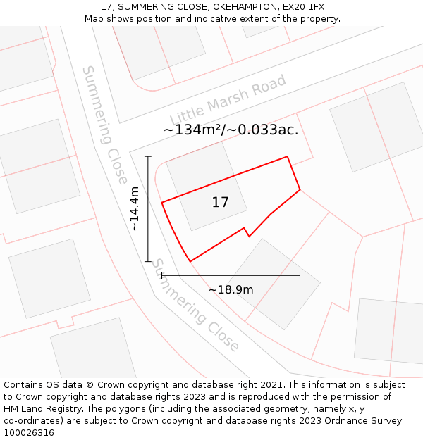 17, SUMMERING CLOSE, OKEHAMPTON, EX20 1FX: Plot and title map