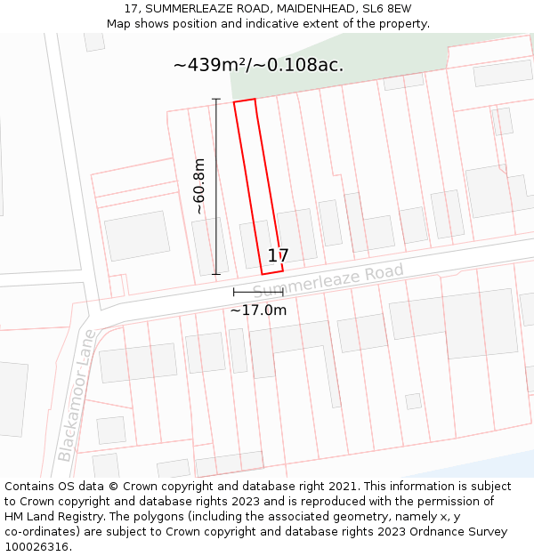 17, SUMMERLEAZE ROAD, MAIDENHEAD, SL6 8EW: Plot and title map