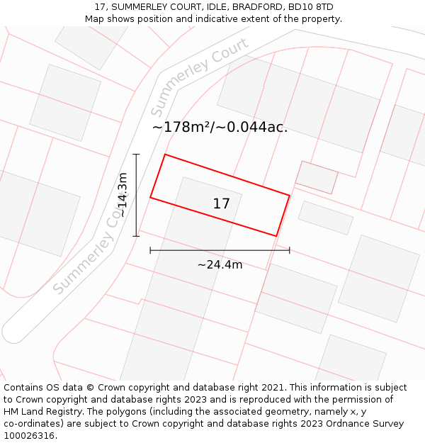 17, SUMMERLEY COURT, IDLE, BRADFORD, BD10 8TD: Plot and title map