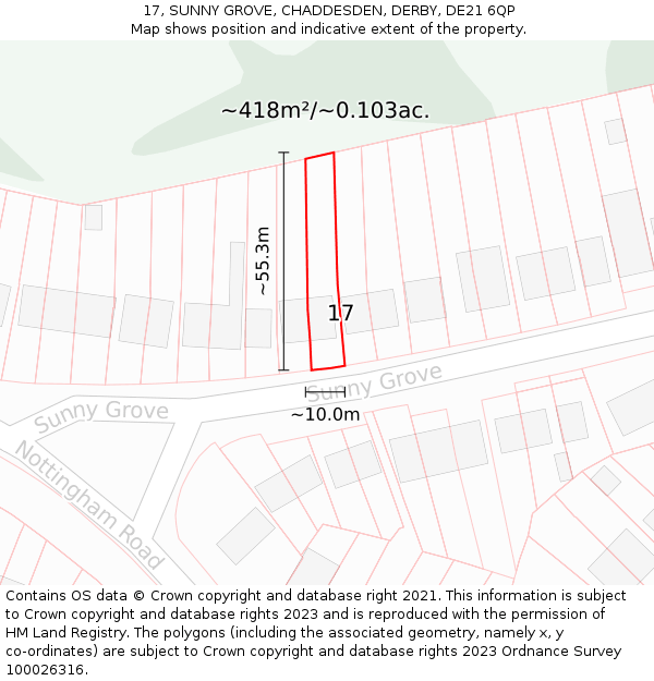 17, SUNNY GROVE, CHADDESDEN, DERBY, DE21 6QP: Plot and title map
