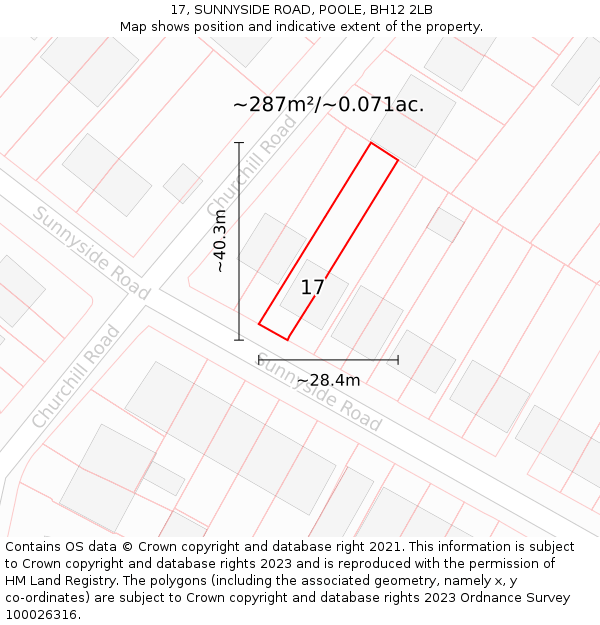 17, SUNNYSIDE ROAD, POOLE, BH12 2LB: Plot and title map