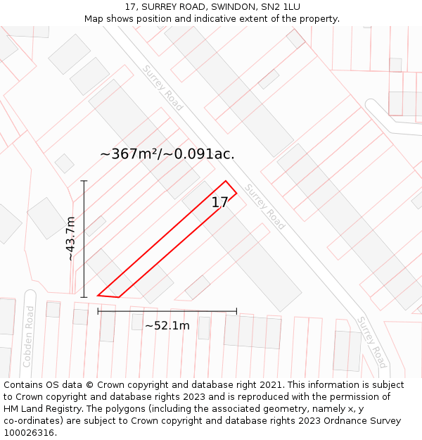 17, SURREY ROAD, SWINDON, SN2 1LU: Plot and title map