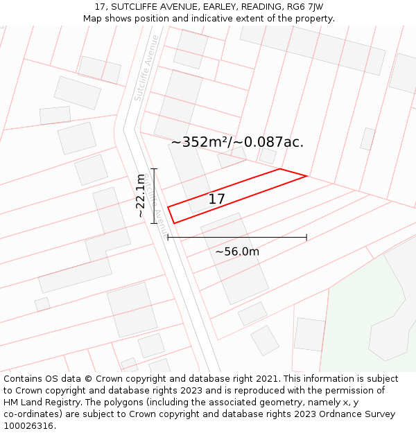 17, SUTCLIFFE AVENUE, EARLEY, READING, RG6 7JW: Plot and title map