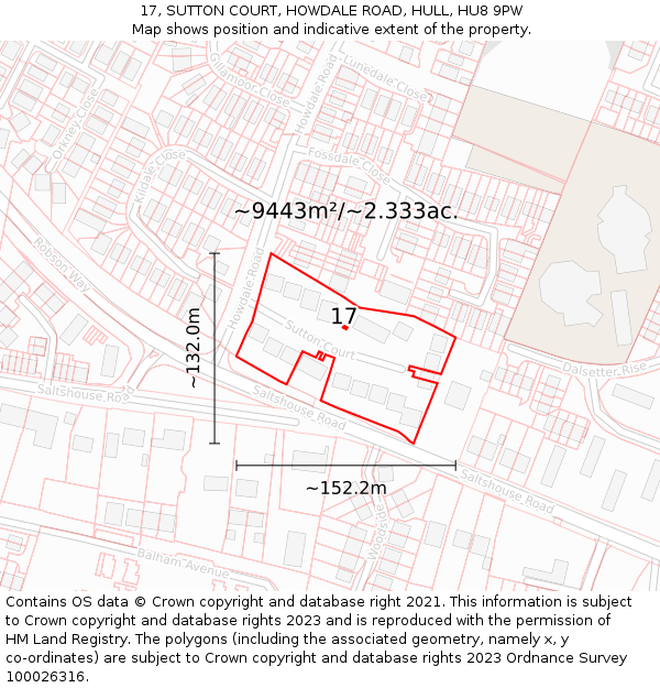 17, SUTTON COURT, HOWDALE ROAD, HULL, HU8 9PW: Plot and title map