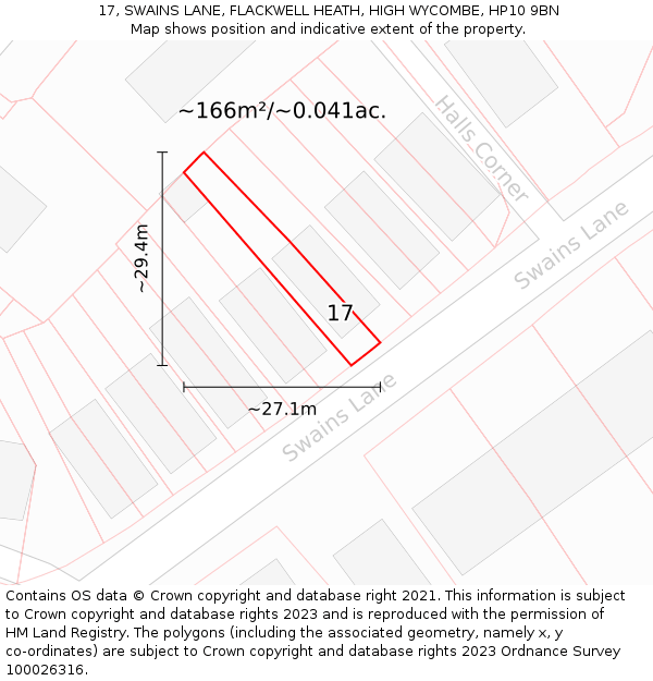 17, SWAINS LANE, FLACKWELL HEATH, HIGH WYCOMBE, HP10 9BN: Plot and title map