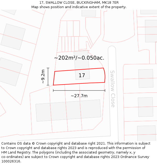17, SWALLOW CLOSE, BUCKINGHAM, MK18 7ER: Plot and title map