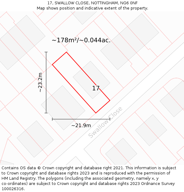 17, SWALLOW CLOSE, NOTTINGHAM, NG6 0NF: Plot and title map