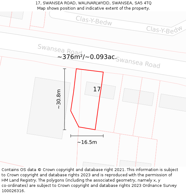 17, SWANSEA ROAD, WAUNARLWYDD, SWANSEA, SA5 4TQ: Plot and title map