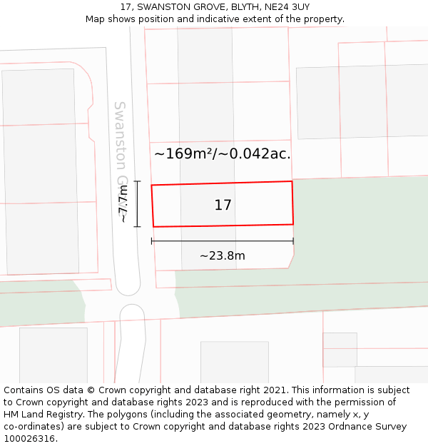 17, SWANSTON GROVE, BLYTH, NE24 3UY: Plot and title map