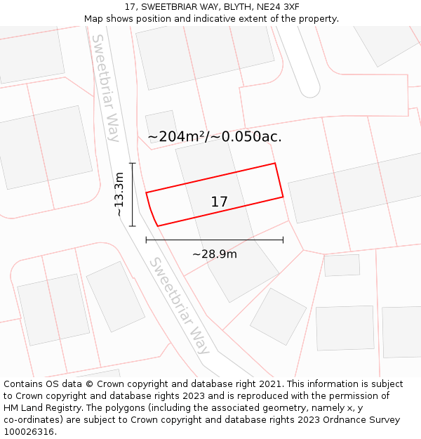 17, SWEETBRIAR WAY, BLYTH, NE24 3XF: Plot and title map