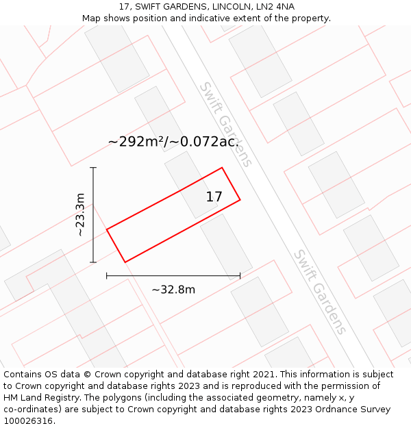 17, SWIFT GARDENS, LINCOLN, LN2 4NA: Plot and title map