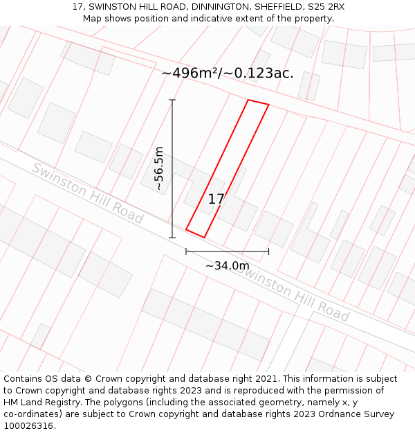 17, SWINSTON HILL ROAD, DINNINGTON, SHEFFIELD, S25 2RX: Plot and title map