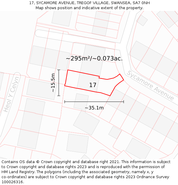 17, SYCAMORE AVENUE, TREGOF VILLAGE, SWANSEA, SA7 0NH: Plot and title map