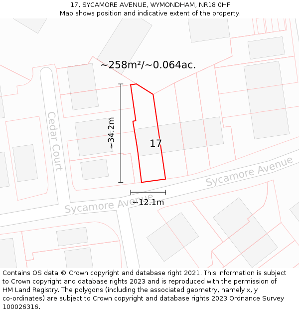17, SYCAMORE AVENUE, WYMONDHAM, NR18 0HF: Plot and title map