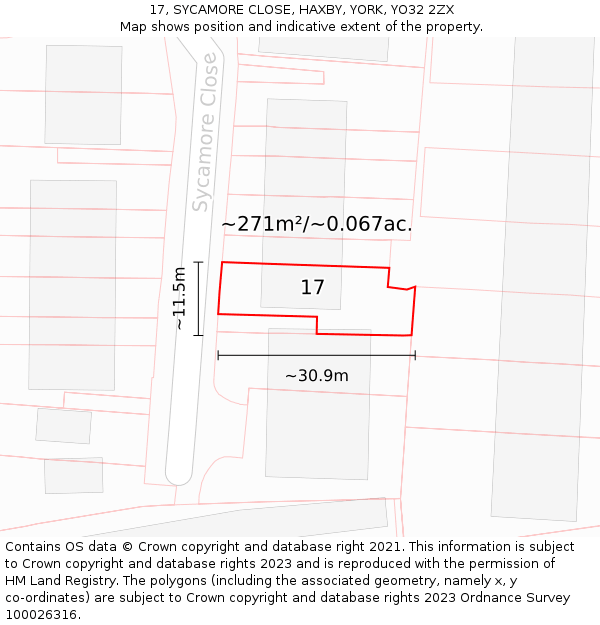 17, SYCAMORE CLOSE, HAXBY, YORK, YO32 2ZX: Plot and title map