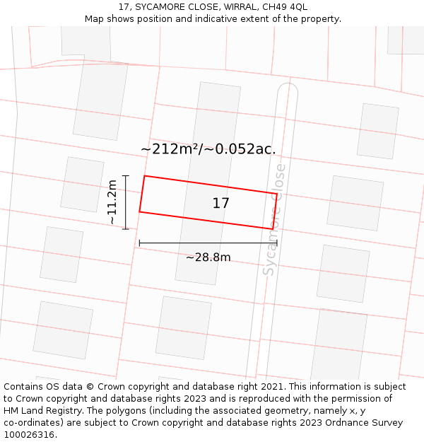 17, SYCAMORE CLOSE, WIRRAL, CH49 4QL: Plot and title map