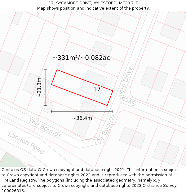 17, SYCAMORE DRIVE, AYLESFORD, ME20 7LB: Plot and title map