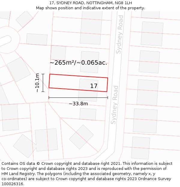 17, SYDNEY ROAD, NOTTINGHAM, NG8 1LH: Plot and title map