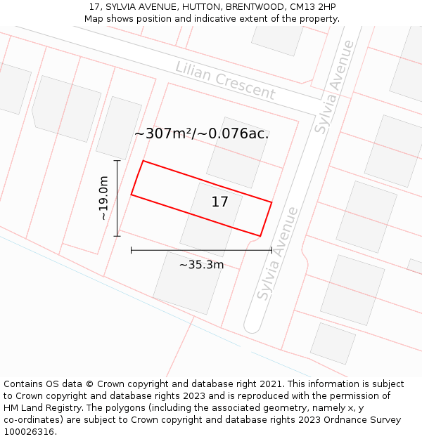17, SYLVIA AVENUE, HUTTON, BRENTWOOD, CM13 2HP: Plot and title map