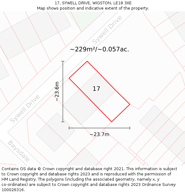 17, SYWELL DRIVE, WIGSTON, LE18 3XE: Plot and title map