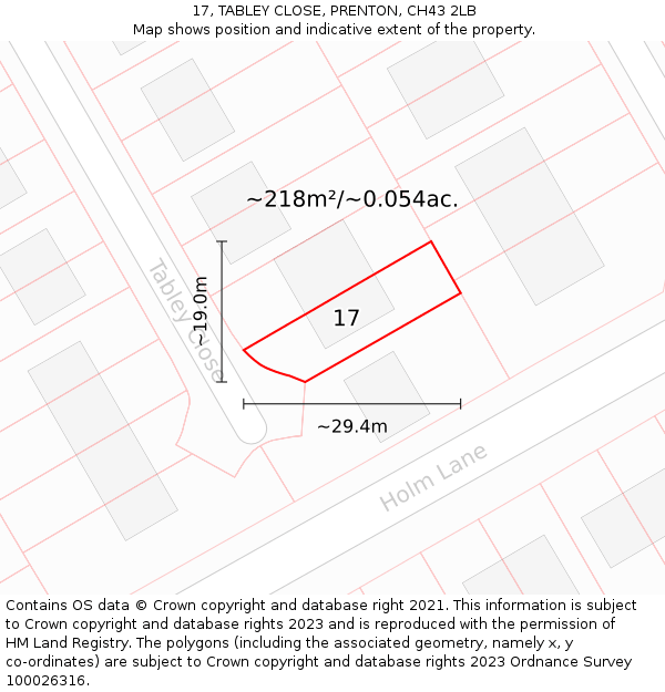 17, TABLEY CLOSE, PRENTON, CH43 2LB: Plot and title map