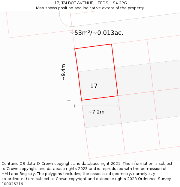 17, TALBOT AVENUE, LEEDS, LS4 2PG: Plot and title map