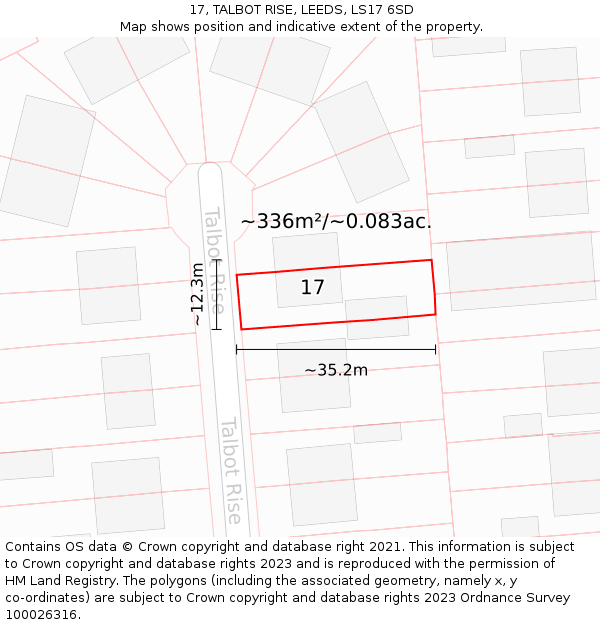 17, TALBOT RISE, LEEDS, LS17 6SD: Plot and title map