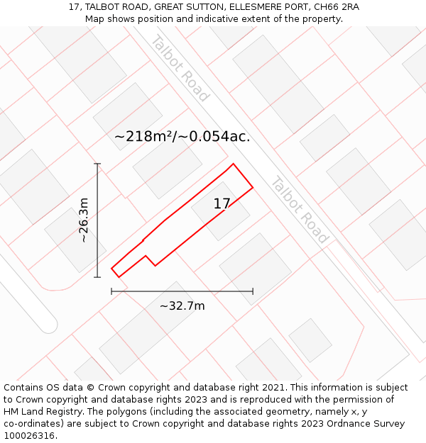 17, TALBOT ROAD, GREAT SUTTON, ELLESMERE PORT, CH66 2RA: Plot and title map