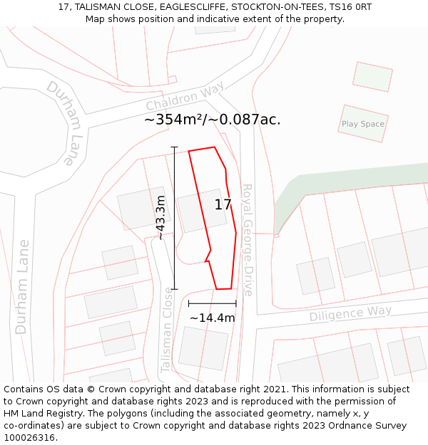 17, TALISMAN CLOSE, EAGLESCLIFFE, STOCKTON-ON-TEES, TS16 0RT: Plot and title map