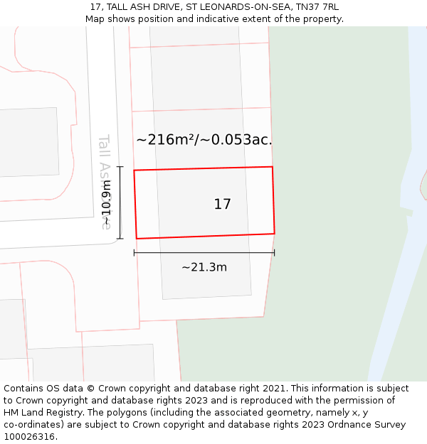 17, TALL ASH DRIVE, ST LEONARDS-ON-SEA, TN37 7RL: Plot and title map
