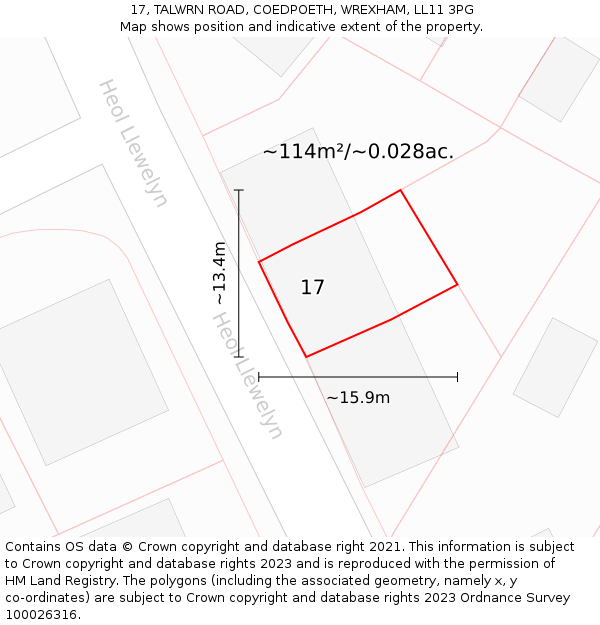 17, TALWRN ROAD, COEDPOETH, WREXHAM, LL11 3PG: Plot and title map