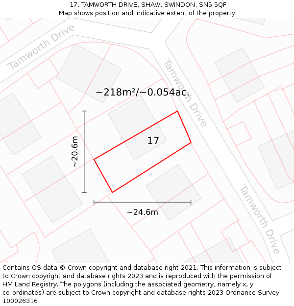 17, TAMWORTH DRIVE, SHAW, SWINDON, SN5 5QF: Plot and title map