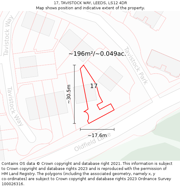 17, TAVISTOCK WAY, LEEDS, LS12 4DR: Plot and title map