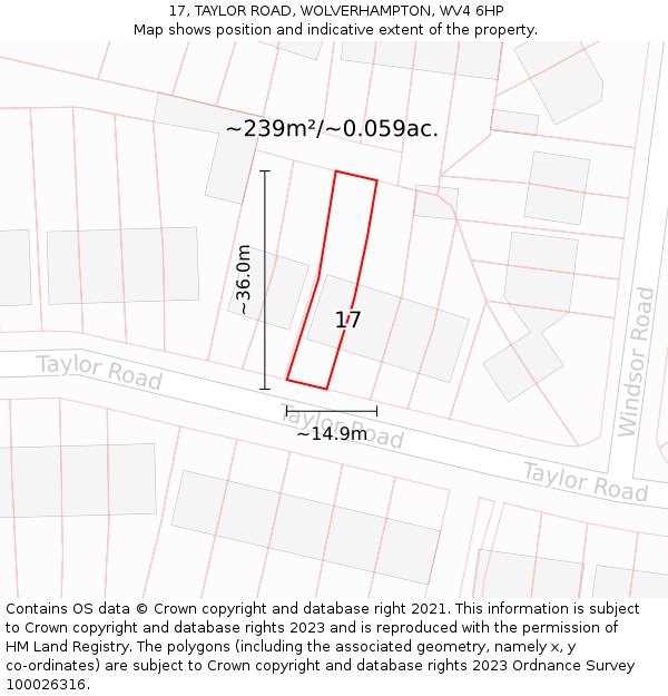 17, TAYLOR ROAD, WOLVERHAMPTON, WV4 6HP: Plot and title map
