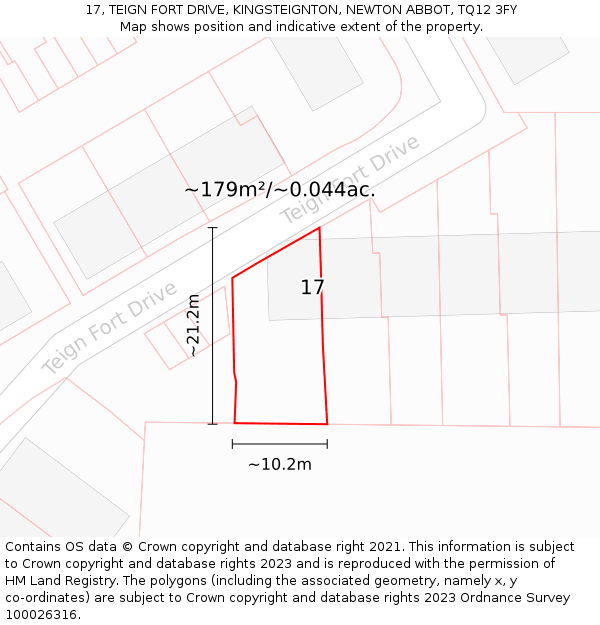 17, TEIGN FORT DRIVE, KINGSTEIGNTON, NEWTON ABBOT, TQ12 3FY: Plot and title map