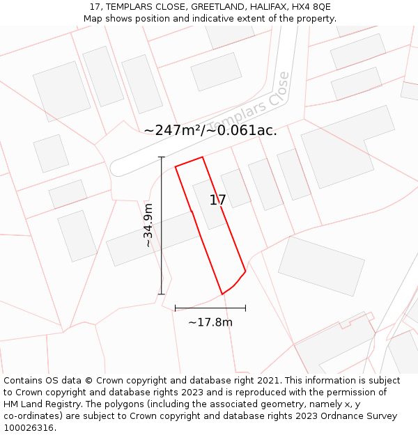 17, TEMPLARS CLOSE, GREETLAND, HALIFAX, HX4 8QE: Plot and title map