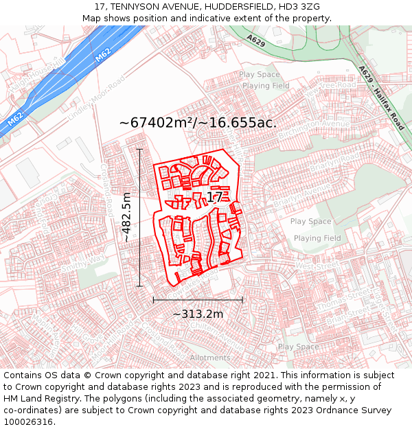 17, TENNYSON AVENUE, HUDDERSFIELD, HD3 3ZG: Plot and title map