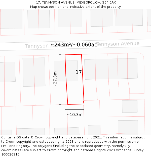 17, TENNYSON AVENUE, MEXBOROUGH, S64 0AX: Plot and title map