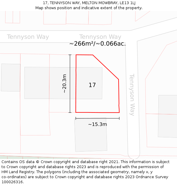 17, TENNYSON WAY, MELTON MOWBRAY, LE13 1LJ: Plot and title map