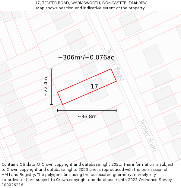 17, TENTER ROAD, WARMSWORTH, DONCASTER, DN4 9PW: Plot and title map